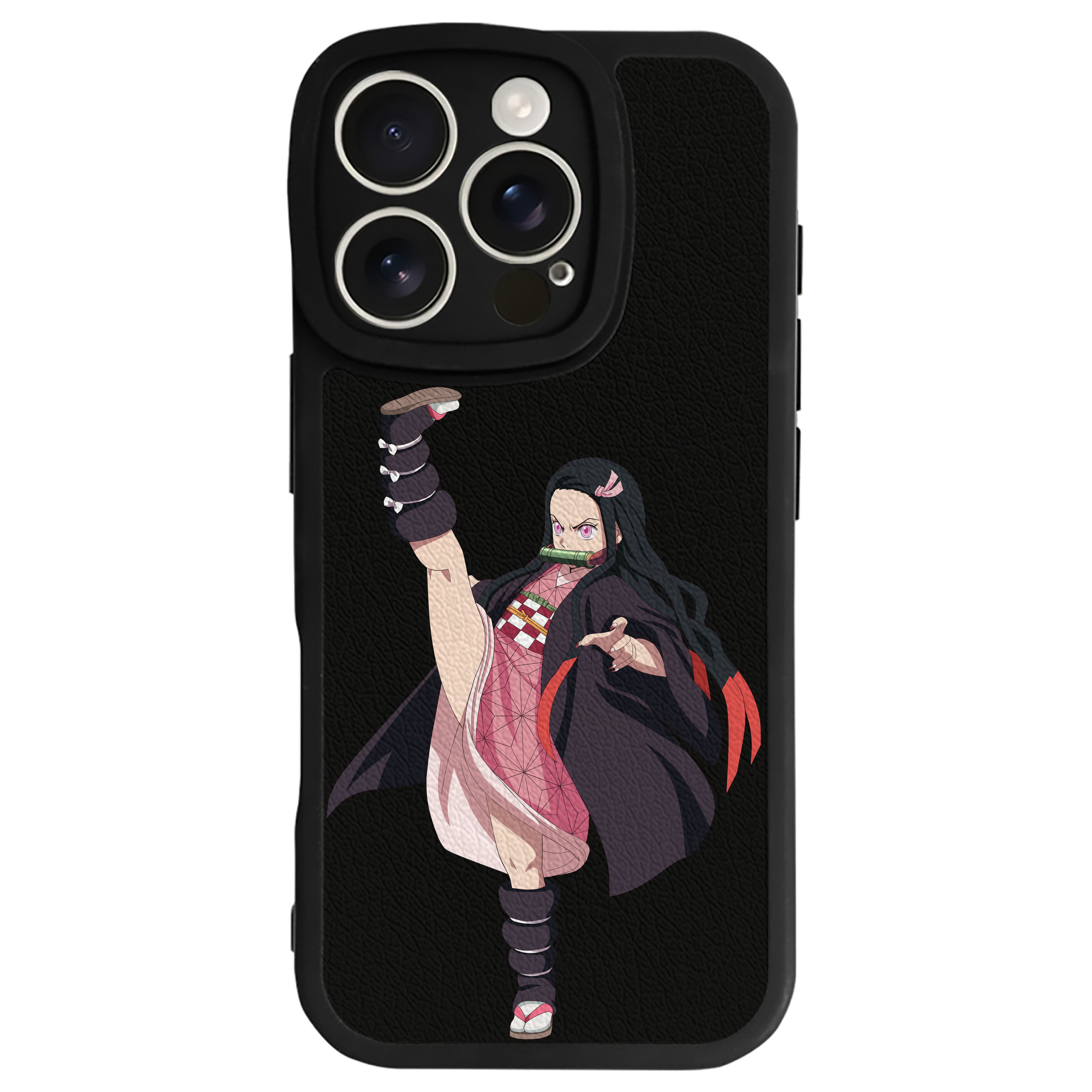 （画像用） 鬼滅の刃（きめつのやいば）竈門 禰󠄀豆子／かまど ねずこ Kamado Nezuko 【iPhone 16シリーズ対応】シリコンスマホケース（レザー調） 材質：シリコン